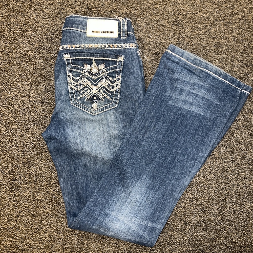Denim Couture Jeans Sz7 Bootcut Rhinestone Bootcut Big Stitch Western Pockets